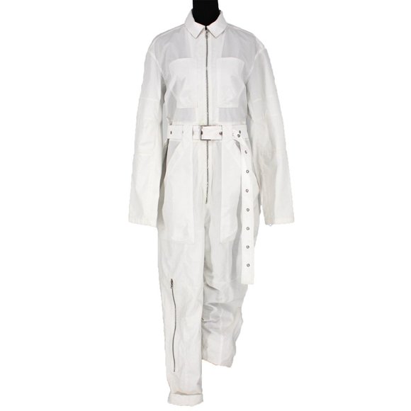 Proenza Schouler White Utility Jumpsuit Belt Cargo Pockets Long Sleeves Medium - Picture 2 of 8